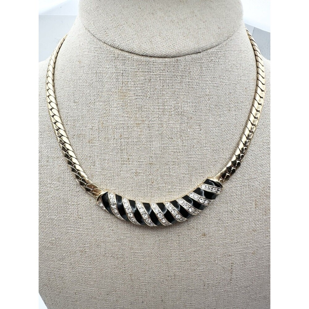 Daniel Swarovski Choker Necklace D.S. Co Black Enamel Clear Rhinestone 16”